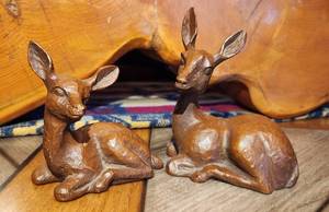 2 RED MILL carved Deer