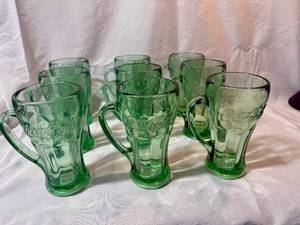 lot 25 image: Vintage Green Glass Coca Cola Mugs (9)