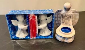 lot 40 image: Angel Candle Holders (New in Box) and Angel Tea Light Candle Holder from Kenya