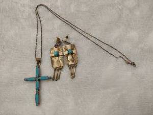lot 61 image: Silver Cross Pendant  Earrings