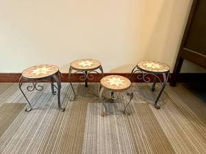 lot 97 image: Mosiac Plant Stands (set of 4)