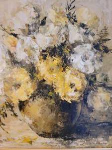 lot 100 image: Mid Century Impressionist Art Floral Still Life Oil on Board  signed Humphrey