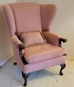 lot 54 image: Sweet Down Filled Red White Checked Arm Chair