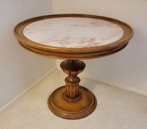 lot 49 image: Round Marble Inlay Post Modern Pedestal Side Table