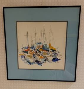 lot 105 image: Artist Signed Framed Sailboat Harbor by Therese Niesen