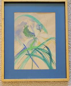 lot 107 image: Original Watercolor Framed White Lily Modern Abstract Flower