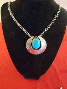 lot 91 image: Sterling Silver Turqoise Pendant, Artist Signed M