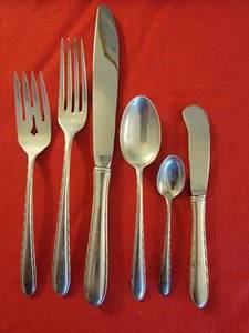 lot 5 image: Sterling Silver Flatware Service  Silver Flutes Pattern  2302 grams