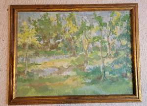lot 116 image: Original Oil on Board Springtime Forest Landscape Framed Artwork