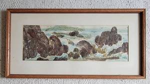 lot 121 image: Joan Tan Signed Art  Rocky Surfscape