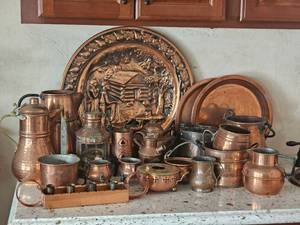 lot 228 image: Vintage Grouping of Copper Serving Pieces
