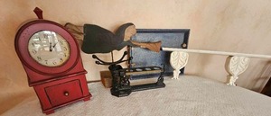 lot 200 image: Folksy Home Dcor Staging Pieces (Clock, candyscale, tray, angles trumpeter)