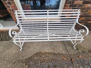 lot 77 image: Slotted Steel Scrolled Garden Bench