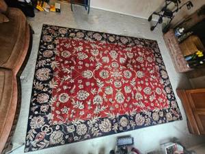 lot 83 image: Jaipour Styled Red Oriental Rug with Blue Boarder