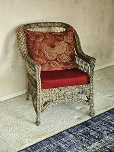 lot 212 image: Distressed Wicker Barrel Armchair