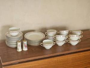 lot 355 image: Vintage L Bernardaud Co Limoger China Pink Rose Pattern