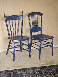 lot 404 image: Blue Painted Pressed back Chairs