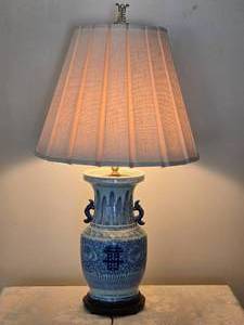 lot 37 image: Double Happiness Chinese Porcelain Vase Lamp - Qing Dynasty Styled - B