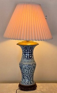 lot 36 image: Happiness Chinese White Painted Porcelain Table Lamp - Qing Dynasty Styled