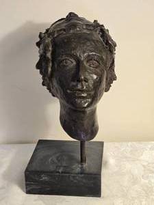 lot 1 image: SIGNED - Gary E. Colter - 1960s Early Modern American Bronze Sculpture Bust - Head with many faces