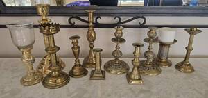 lot 365 image: Exotic Polished Brass Candlestick Collection - (11)