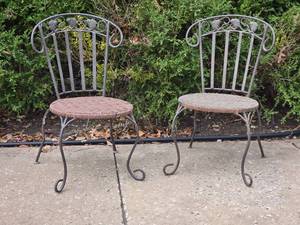 lot 184 image: Delightful Bent Metal Cafe Chair Pair