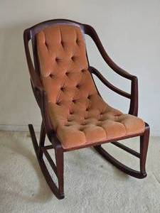 lot 180 image: Vintage Tufted Carved Wood Frame Rocking Chair
