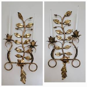 lot 47 image: Florentine Gold Gilt Double Candle Wall Sconse, pair