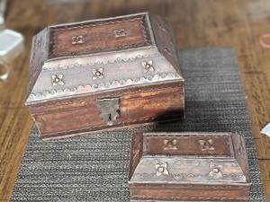 lot 5 image: 2-Wood Jewelry Boxes With Metal Embellishments