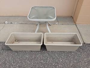 lot 52 image: Tan Glass Top Patio Table & 2-Planters