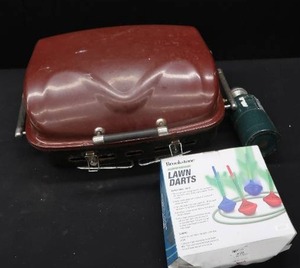 lot 78 image: GRILL WITH LAWN DARTS