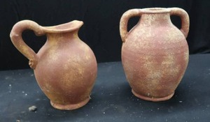 lot 98 image: 2 BROWN RED POTTERY JUGS