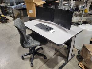 lot 19 image: Pre-made Workstation (530082) With Working Dual MonitorsStand, Keyboard, Mouse, Chair and Desk