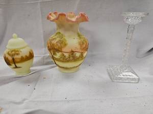 Fenton Hand Painted Vase and Glassware