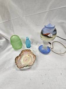 Hand Painted Lamp and Glassware