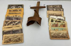 lot 31 image: Vintage Wooden Stereoscope With Stereoscopic Photos Cards