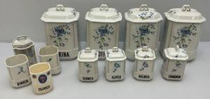lot 45 image: Vintage Czeche-Slovakia Pocelain CanisterSpice Set (Some Lids Missing) As Seen