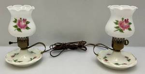 lot 121 image: Vintage Small Decorative Milk Glass Lamps (AS SEEN)