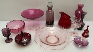 lot 138 image: Misc. Vintage Pink, Purple & Red Glassware (Some Depression Glass)