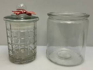 lot 155 image: Two Vintage Large Glass Canisters 1  Cut Glass
