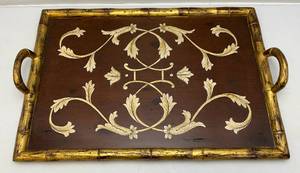 lot 205 image: 19 x 27 Ornate Wood Serving Tray