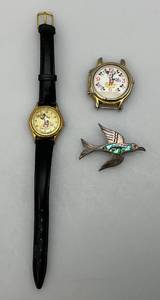 lot 232 image: Vintage Mickey Mouse Watches & Alpaca Silver Mexico Signed Bird Brooch