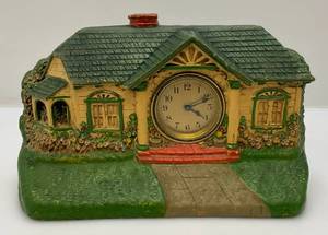 lot 234 image: Antique 1926 Delux Clock Company  Bungalow Clock (Needs Work)
