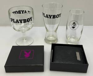 lot 245 image: Vintage PLAYBOY Wallet (NIB) & Collectors Glasses