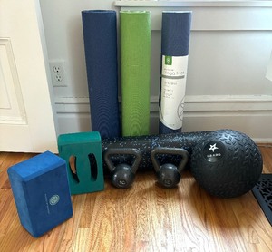 Yoga Mats, 10 Pound Weights, Yoga Blocks, Roller and More