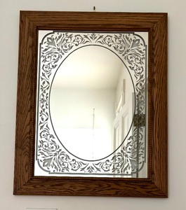 Vintage Wall Hanging Mirror with Etched Design
