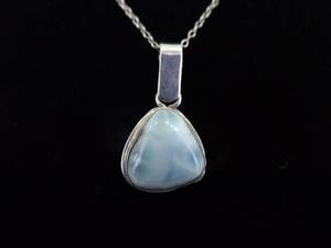 .925 Sterling Silver Polished Raw Larimar Pendant Necklace