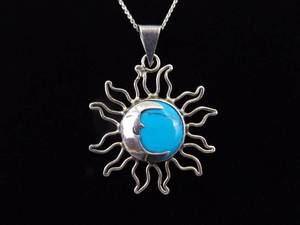 .925 Sterling Silver Howlite Cabochon Sun Pendant Necklace