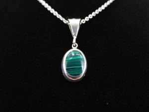 .925 Sterling Silver Inlayed Malachite Pendant Necklace