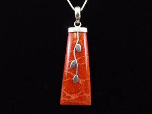 .925 Sterling Silver Red Coral Vine Pendant Necklace
